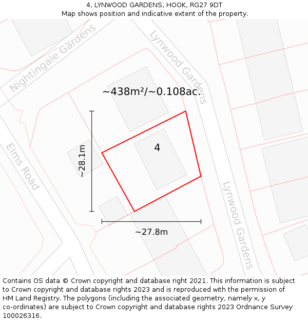 4, LYNWOOD GARDENS, HOOK, RG27 9DT: Plot and title map