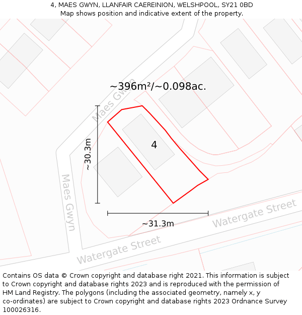 4, MAES GWYN, LLANFAIR CAEREINION, WELSHPOOL, SY21 0BD: Plot and title map