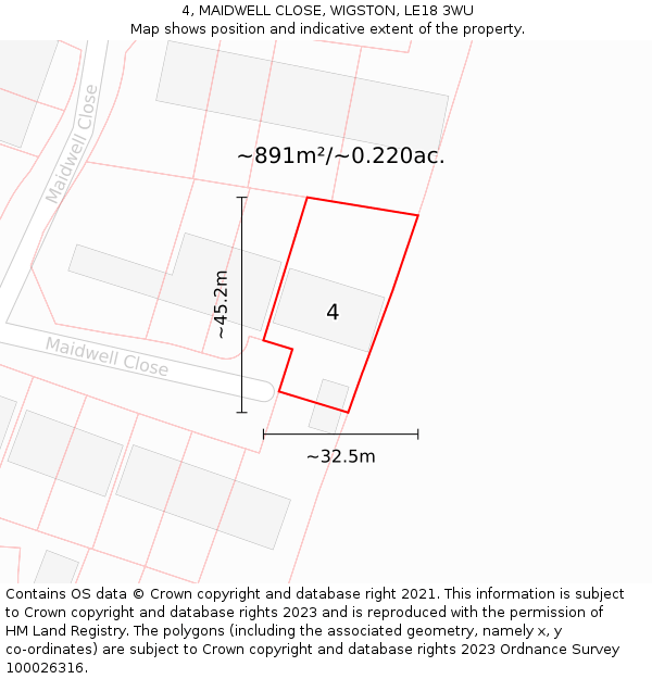 4, MAIDWELL CLOSE, WIGSTON, LE18 3WU: Plot and title map