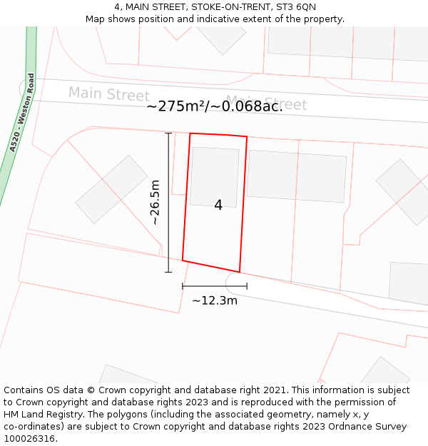 4, MAIN STREET, STOKE-ON-TRENT, ST3 6QN: Plot and title map