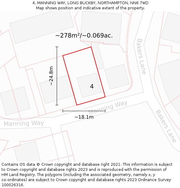 4, MANNING WAY, LONG BUCKBY, NORTHAMPTON, NN6 7WD: Plot and title map