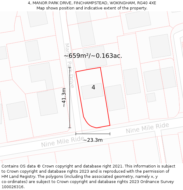 4, MANOR PARK DRIVE, FINCHAMPSTEAD, WOKINGHAM, RG40 4XE: Plot and title map