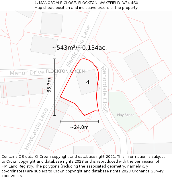 4, MANORDALE CLOSE, FLOCKTON, WAKEFIELD, WF4 4SX: Plot and title map