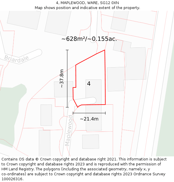 4, MAPLEWOOD, WARE, SG12 0XN: Plot and title map