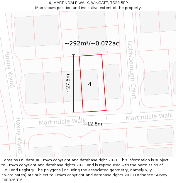 4, MARTINDALE WALK, WINGATE, TS28 5PP: Plot and title map