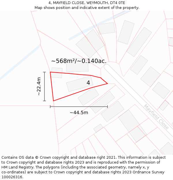 4, MAYFIELD CLOSE, WEYMOUTH, DT4 0TE: Plot and title map