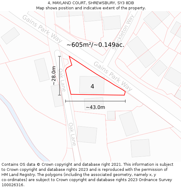 4, MAYLAND COURT, SHREWSBURY, SY3 8DB: Plot and title map