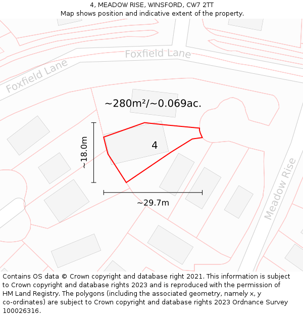 4, MEADOW RISE, WINSFORD, CW7 2TT: Plot and title map