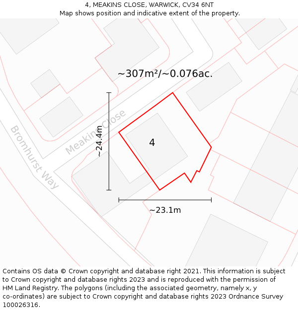 4, MEAKINS CLOSE, WARWICK, CV34 6NT: Plot and title map