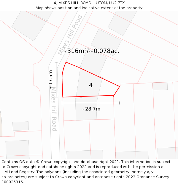4, MIXES HILL ROAD, LUTON, LU2 7TX: Plot and title map