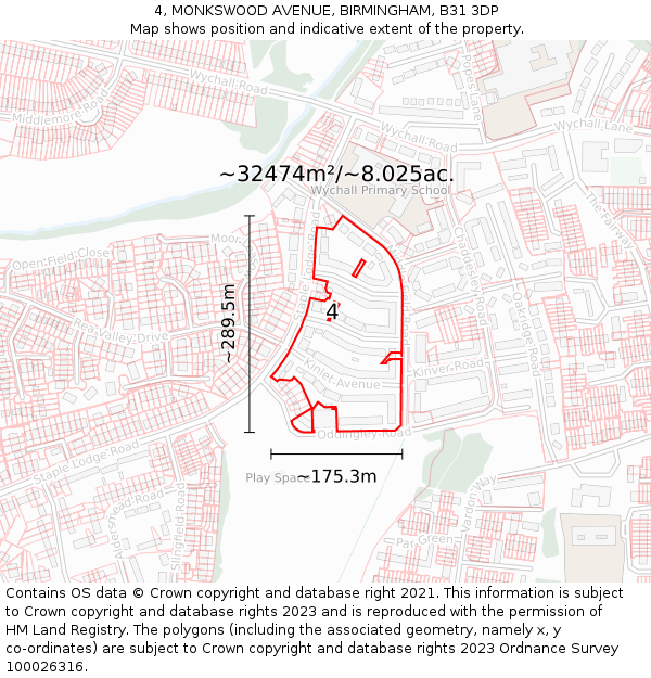 4, MONKSWOOD AVENUE, BIRMINGHAM, B31 3DP: Plot and title map