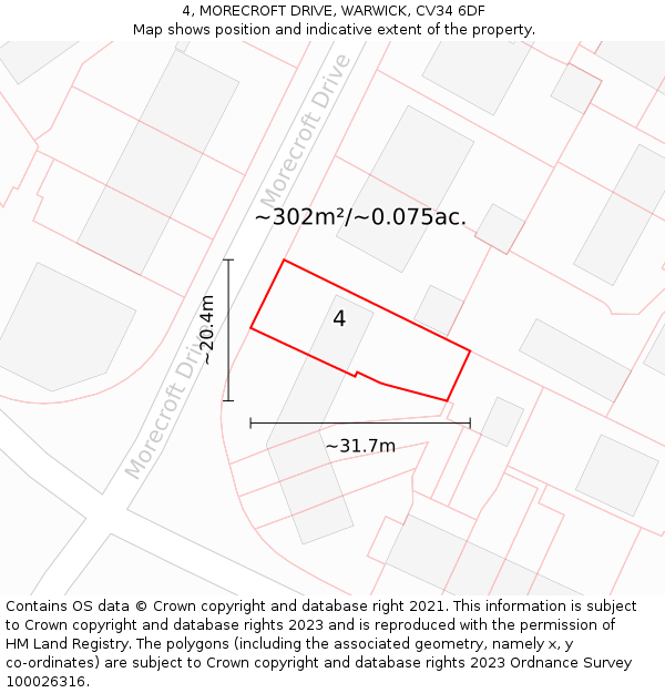 4, MORECROFT DRIVE, WARWICK, CV34 6DF: Plot and title map