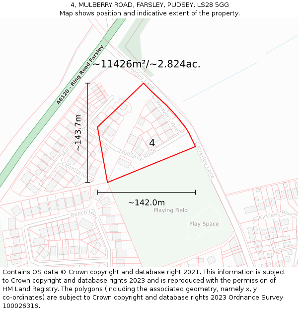 4, MULBERRY ROAD, FARSLEY, PUDSEY, LS28 5GG: Plot and title map