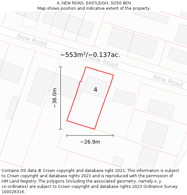 4, NEW ROAD, EASTLEIGH, SO50 8EN: Plot and title map