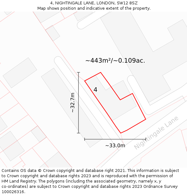 4, NIGHTINGALE LANE, LONDON, SW12 8SZ: Plot and title map