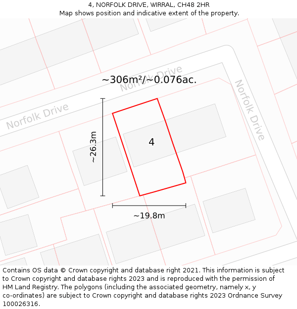 4, NORFOLK DRIVE, WIRRAL, CH48 2HR: Plot and title map