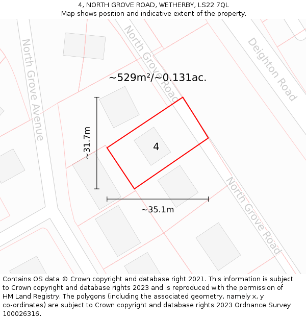 4, NORTH GROVE ROAD, WETHERBY, LS22 7QL: Plot and title map