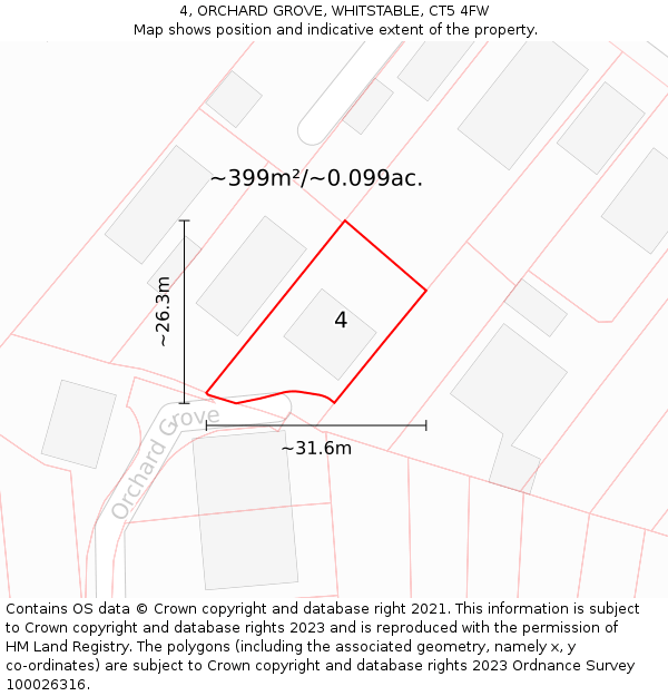 4, ORCHARD GROVE, WHITSTABLE, CT5 4FW: Plot and title map