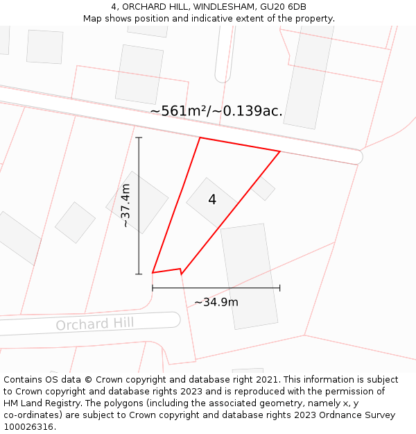 4, ORCHARD HILL, WINDLESHAM, GU20 6DB: Plot and title map