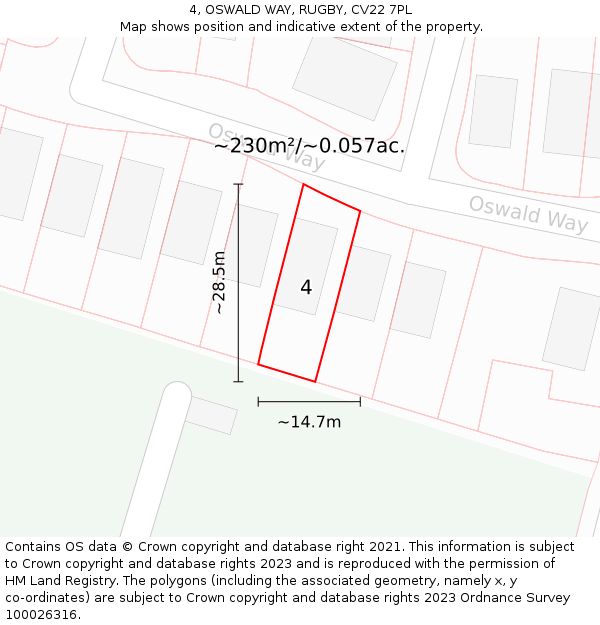 4, OSWALD WAY, RUGBY, CV22 7PL: Plot and title map