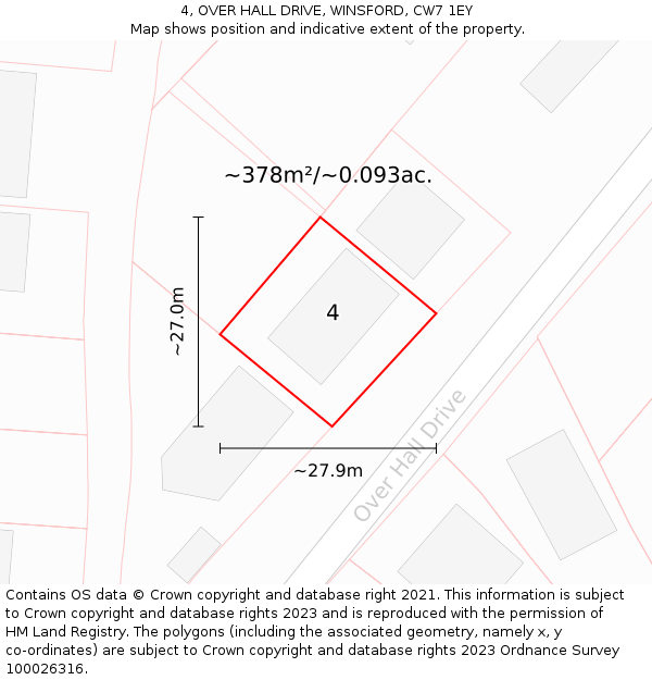 4, OVER HALL DRIVE, WINSFORD, CW7 1EY: Plot and title map