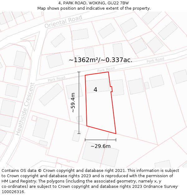 4, PARK ROAD, WOKING, GU22 7BW: Plot and title map