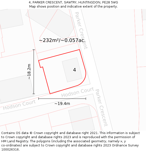 4, PARKER CRESCENT, SAWTRY, HUNTINGDON, PE28 5WG: Plot and title map