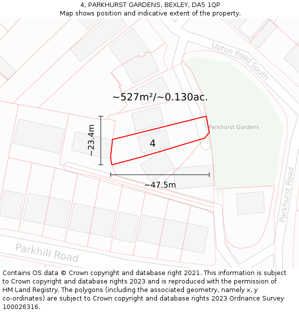 4, PARKHURST GARDENS, BEXLEY, DA5 1QP: Plot and title map