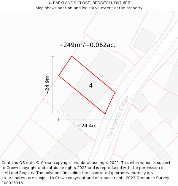 4, PARKLANDS CLOSE, REDDITCH, B97 6PZ: Plot and title map