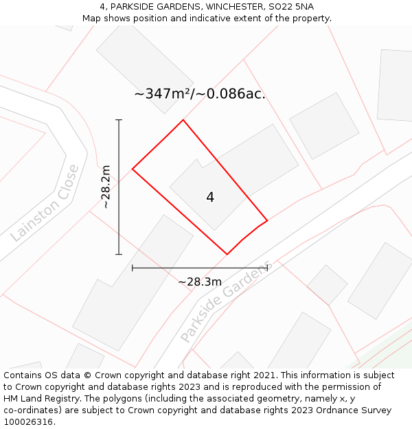 4, PARKSIDE GARDENS, WINCHESTER, SO22 5NA: Plot and title map