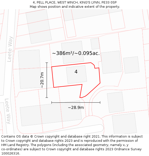 4, PELL PLACE, WEST WINCH, KING'S LYNN, PE33 0SP: Plot and title map