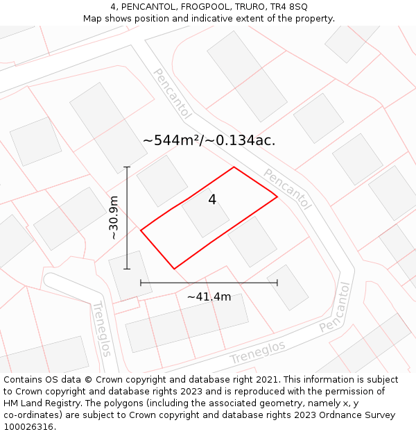 4, PENCANTOL, FROGPOOL, TRURO, TR4 8SQ: Plot and title map