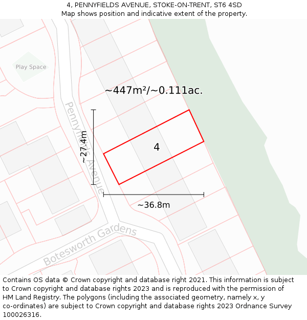 4, PENNYFIELDS AVENUE, STOKE-ON-TRENT, ST6 4SD: Plot and title map