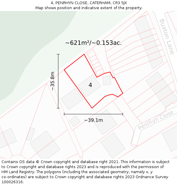 4, PENRHYN CLOSE, CATERHAM, CR3 5JX: Plot and title map