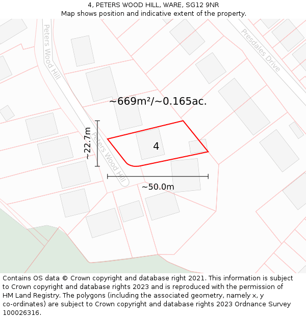 4, PETERS WOOD HILL, WARE, SG12 9NR: Plot and title map