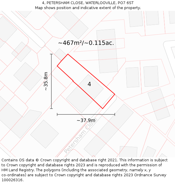 4, PETERSHAM CLOSE, WATERLOOVILLE, PO7 6ST: Plot and title map