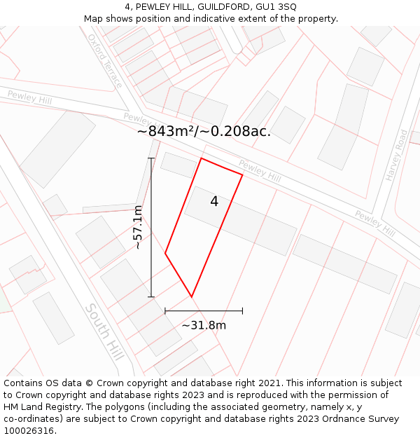 4, PEWLEY HILL, GUILDFORD, GU1 3SQ: Plot and title map