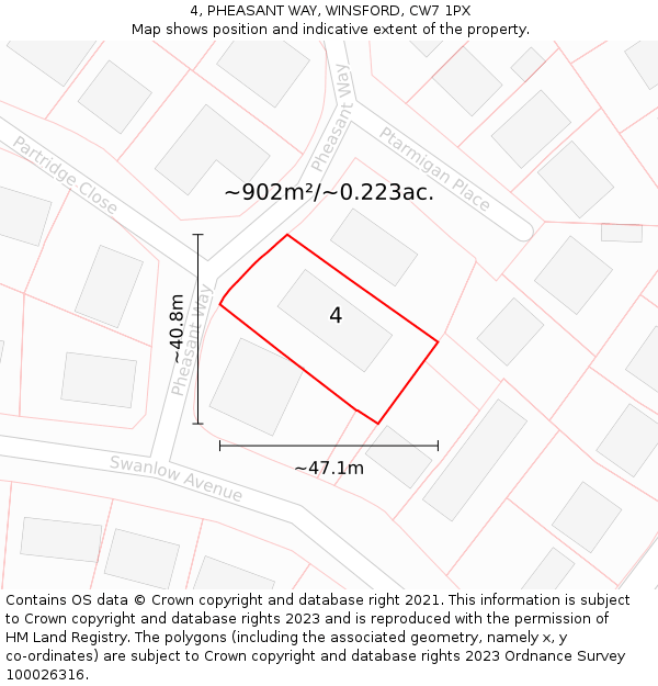 4, PHEASANT WAY, WINSFORD, CW7 1PX: Plot and title map