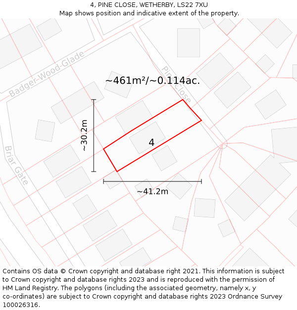 4, PINE CLOSE, WETHERBY, LS22 7XU: Plot and title map