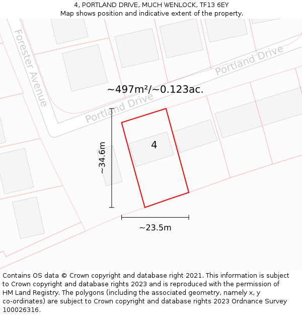 4, PORTLAND DRIVE, MUCH WENLOCK, TF13 6EY: Plot and title map