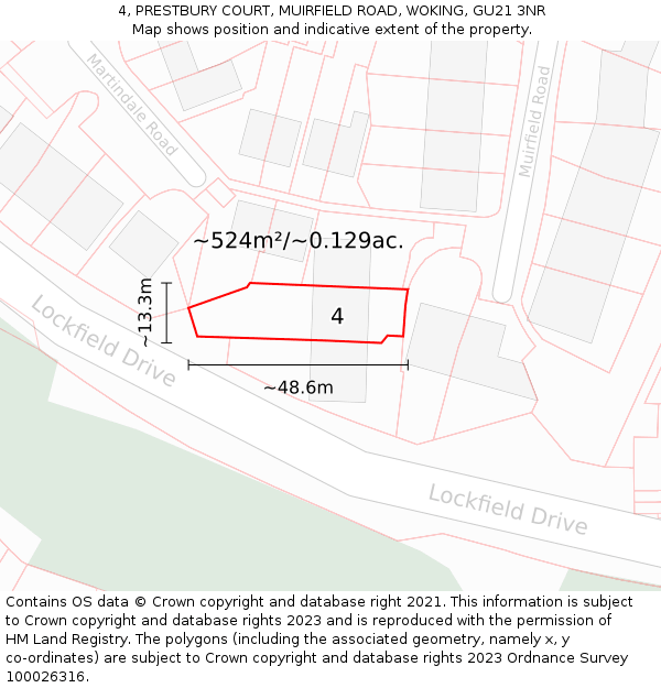 4, PRESTBURY COURT, MUIRFIELD ROAD, WOKING, GU21 3NR: Plot and title map