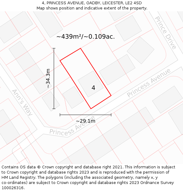 4, PRINCESS AVENUE, OADBY, LEICESTER, LE2 4SD: Plot and title map