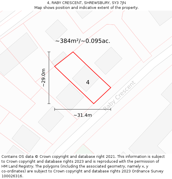 4, RABY CRESCENT, SHREWSBURY, SY3 7JN: Plot and title map