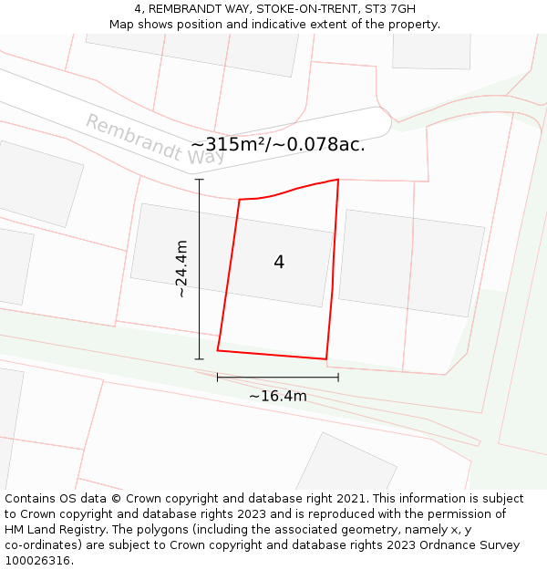 4, REMBRANDT WAY, STOKE-ON-TRENT, ST3 7GH: Plot and title map