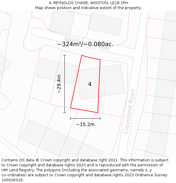 4, REYNOLDS CHASE, WIGSTON, LE18 1PH: Plot and title map