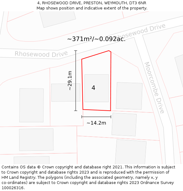 4, RHOSEWOOD DRIVE, PRESTON, WEYMOUTH, DT3 6NR: Plot and title map