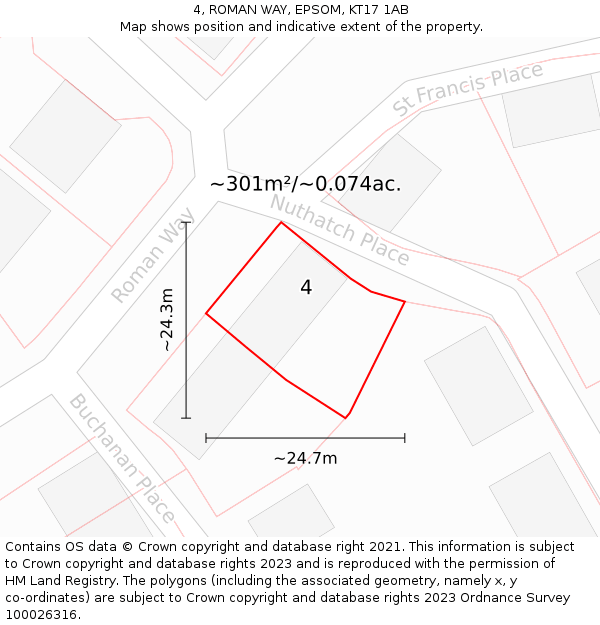 4, ROMAN WAY, EPSOM, KT17 1AB: Plot and title map