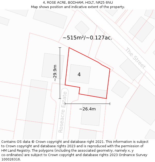 4, ROSE ACRE, BODHAM, HOLT, NR25 6NU: Plot and title map