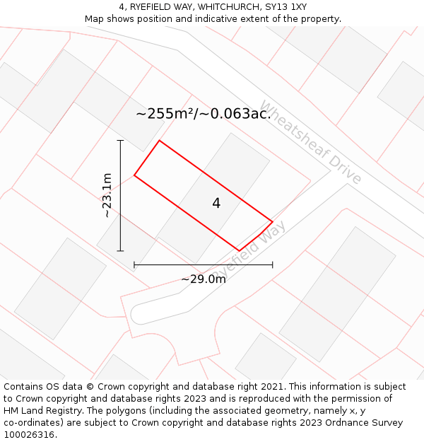 4, RYEFIELD WAY, WHITCHURCH, SY13 1XY: Plot and title map