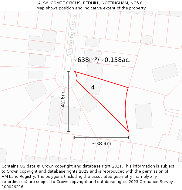 4, SALCOMBE CIRCUS, REDHILL, NOTTINGHAM, NG5 8JJ: Plot and title map